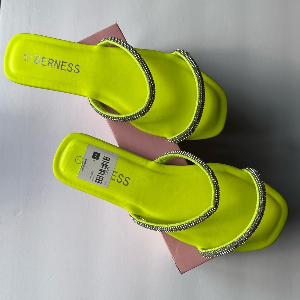 Green rhinestone sandals